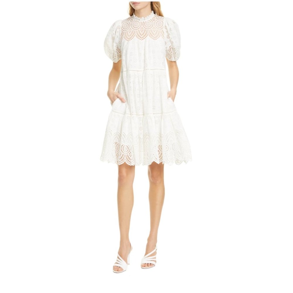 Ulla Johnson Simone Puff Sleeve Eyelet Shift Dress